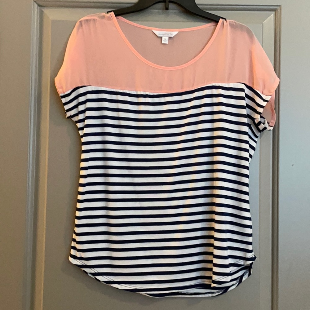 Navy and White Striped Blouse